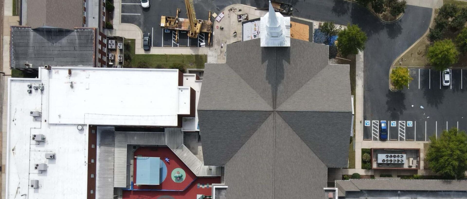 A view of an umbrella from above.