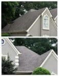 A before and after picture of the roof of a house.