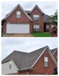 A before and after picture of the roof in front of a house.