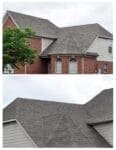 A before and after picture of the roof of a house.