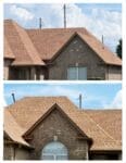 A before and after picture of the roof of a house.